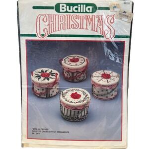 Bucilla‎ Christmas Mini Hat Box Counted Cross Stitch Ornament Kit Set of 4 New